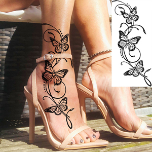 Hermosos Tatuajes Temporales de Flores de Mariposa para Mujeres, Arte Corporal para Pies y Manos, Tatuaje Falso Realista de Rosas Florales, Adhesivo para Piernas y Tobillos - Product Image 2
