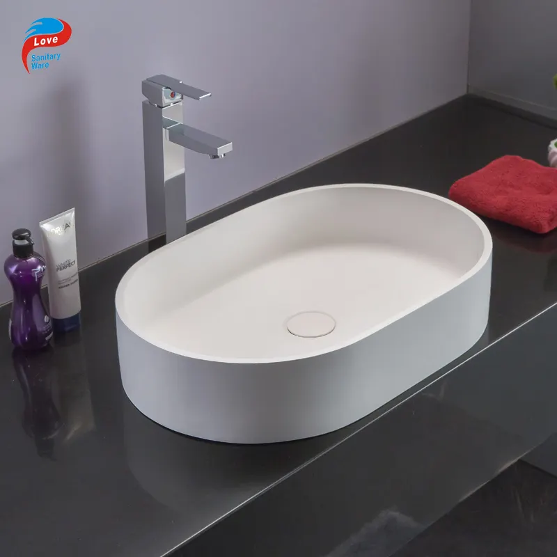LOVE BATH Small Sizes ellipse solid stone basin Above Countertop Design Solid Surface Stone Hotel Bathroom white design Basin