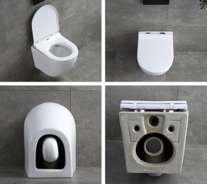 Inodoro de pared sin montura de una pieza de estilo moderno, tanque oculto de doble descarga, drenaje de trampa P montado en la pared, baño de diseño de cerámica - Product Image 5