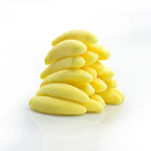 MiniCrush venta al por mayor bolsa embalada sabor a fruta gomoso caramelo recubierto de azúcar en forma de plátano