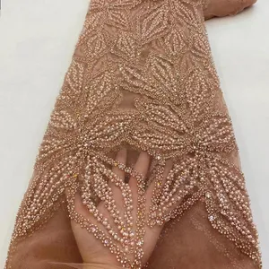 Fashion rose gold african sequins wedding dress lace
