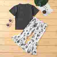 Ensembles de vêtements d'été pour bébé fille, style western, avec haut noir à motif vache et pantalon patte d'éléphant en coton de haute qualité, tenues de cowgirl