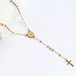 Collar con cuentas de oro chapado en oro, joyería religiosa, 14K, 18K, 22K, 24K, collar con colgante de cruz de Jesús, roario - Product Image 6