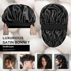 <span class=keywords><strong>Bonnet</strong></span> de nuit élégant et luxueux en satin de soie, <span class=keywords><strong>bonnet</strong></span> de sommeil double couche en soie pour hommes et femmes, <span class=keywords><strong>bonnet</strong></span> doux doublé de satin pour cheveux bouclés - Product Image 1