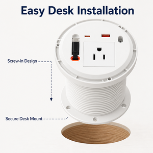 <span class=keywords><strong>Prise</strong></span> de bureau encastrée en plastique avec 4 prises USB PD 20W, câble télescopique de 80 cm, norme américaine, ignifuge - Product Image 5