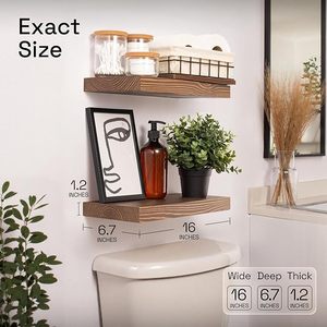 Juego de 2 Estantes Flotantes de Madera Real de 16 Pulgadas con Acabado en Nogal, Estilo Rústico Moderno, <span class=keywords><strong>para</strong></span> Colgar en la Pared del <span class=keywords><strong>Baño</strong></span> o la Cocina - Product Image 2