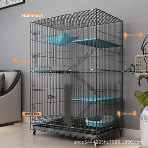 Jaula para Gatos, Extra Grande, para Interiores, con Espacio Libre, Inodoro Integrado, Plegable, de Dos o Tres Pisos, Villa para Gatos con Estructura de Hierro - Product Image 5