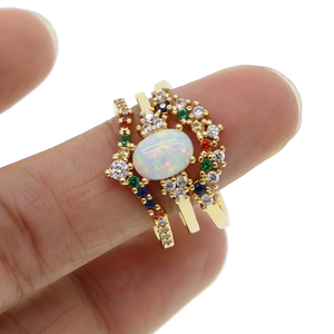 Set de 3 Anillos de Eternidad de Ópalo Ovalado con Circonitas Cúbicas 5A Arcoíris, Promoción al por Mayor - Product Image 3