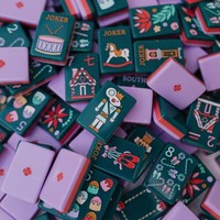 Set Mahjong Bertema Natal Nutcracker dengan Motif Penari Balet dan Cetakan Bunga Liburan untuk Permainan Pesta dan Hadiah