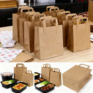 Sacs en papier brun moyen écologiques avec poignées plates pour les plats à emporter, les courses, les achats, les déjeuners, les fêtes et les sacs cadeaux - Product Image 2