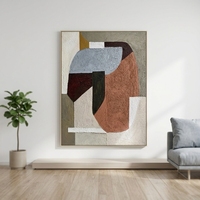 Peinture à l'huile abstraite de luxe Wabi Sabi sur toile, peinte à la main, bleu terre cuite, impasto épais, taille personnalisable, cadre sur mesure, pour mur