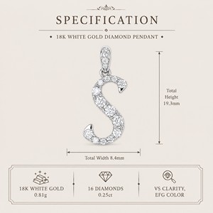 18K Gold Diamond <b>Initial</b> Pendant 0.25ct 16 Stones 0.81g Letter S Shape Fine Jewelry Collection - Product Image 4