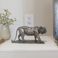 Statues modernes en poudre d'argent en résine imprimée léopard, modèle animal artisanal pour la décoration intérieure de la maison, accessoires de bureau, thème Anime