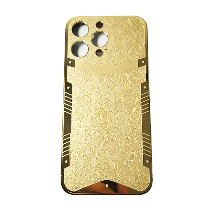 Phone housing with green zircon titanium bezel with deep carved stainless steel back cover luxury vacuum plating available