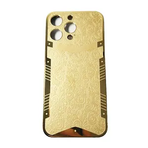 Phone housing with green zircon titanium bezel with deep carved stainless steel back cover luxury vacuum plating available