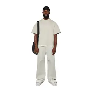 QYOURECLO कस्टम लोगो टी शर्ट रिक्त ड्रॉप कंधे हैवीवेट बड़े मोटी कपास Mens मॉक गर्दन Boxy फसली फिट टी शर्ट