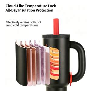 Gobelet isotherme noir en acier inoxydable avec poignée et paille, double paroi sous vide, pour le bureau et l'extérieur - Product Image 6