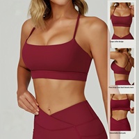 Soutien-gorge de sport pour femme à bretelles croisées, fines, col carré, avec coussinets amovibles, idéal pour le yoga, le fitness, l'entraînement et la course à pied