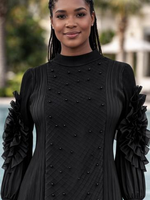 Robe longue élégante unie à perles coupe droite - 100% Polyester avec panneau frontal texturé, tenue africaine pour l'église 130cm