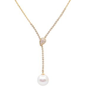 UM Jewelry Yellow <b>Gold</b> 18K <b>Solid</b> <b>Gold</b> <b>Pendant</b> Necklace Natural Diamond Freshwater Pearl Engagement Wedding Gift Party - Product Image 1