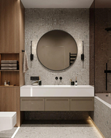 Évier de lavabo en marbre mélaminé à membrane moderne en PVC Meuble sous lavabo en contreplaqué Mdf Miroir de salle de bain avec miroir