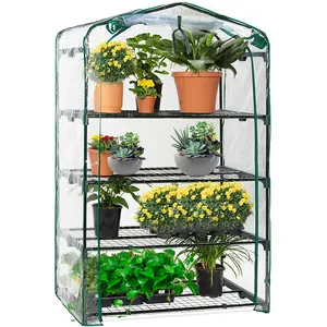 Sturdy Portable Metal Shelves Gardening Green House Indoor Outdoor 4 Tier Mini Greenhouse for Plants Seedlings Herbs Flowers