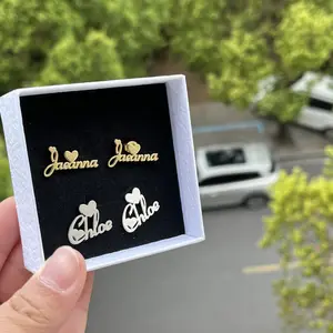 QIUHAN Personalized Nameplate Studs Stainless Steel Jewelry For Kids Custom Name Earring Stud