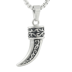 Yunnique – pendentif en acier inoxydable en forme de dents d'animaux, couleur argent, design géométrique, collier avec chaîne de perles carrées pour hommes et femmes, 122020 - Product Image 5