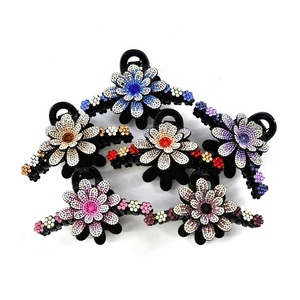 Pinza para el pelo de 2 capas para mujer, adornos para el pelo de flores con diamantes de imitación ostentosos, pinzas para el pelo, coleta para La Cabeza trasera - Product Image 1