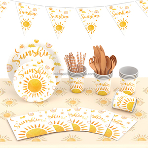 Fournitures de fête à thème soleil bohème OEM <span class=keywords><strong>Vaisselle</strong></span> <span class=keywords><strong>jetable</strong></span> de dessin animé Set de décoration de bureau pour anniversaire bébé baptême Autres - Product Image 4