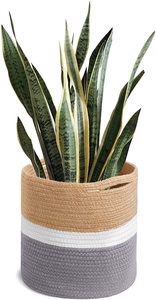 KUYUE Panier de rangement portable tissé Pot de fleurs pliable pour plantes Sac Opp pliable Décoration de la maison Corde en coton et <span class=keywords><strong>tissu</strong></span> de panier en jute - Product Image 2