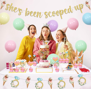 Décorations pour fête de mariage sur le thème de la crème glacée : bannières, guirlande florale, décorations pour cupcakes, décorations pour gâteaux, ballons en macaron à l'hélium - Product Image 4