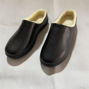 Mules classiques en <span class=keywords><strong>cuir</strong></span> chaudes pour adultes, doublure en fourrure, semelle en caoutchouc résistante à l'usure, pantoufles d'intérieur et d'extérieur pour temps froid - Product Image 5