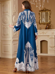 ชุดเดรสยาวแฟชั่นหรูหราสำหรับผู้หญิงมุสลิม ลายพิมพ์หลวมๆ ประดับลูกปัด  สำหรับเดือนรอมฎอน ตะวันออกกลาง โมร็อกโก - Product Image 5