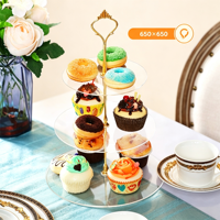 Support à gâteau décoratif en verre trempé à 3 niveaux pour la présentation de cupcakes et de desserts, support à gâteau en verre trempé au design personnalisé