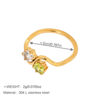 Bagues empilables pour femmes en acier inoxydable 316L, plaqué or 18K PVD, non ternissables, avec double zircone péridot ronde et diamants