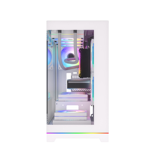 Boîtier PC Gaming en Métal Blanc de Type Mid-Tower avec Support MicroATX, Fenêtre Latérale en Verre Vue Panoramique et Design RGB avec Bande Lumineuse - Product Image 3