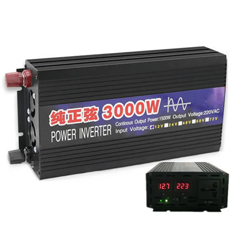 Konverter Tegangan 220 W Inverter 12 V Ke 3000 V untuk Inverter Mobil 12 V Ke 220 V 12 V A220 Inverter Gelombang Murni Ac 12 Dc220