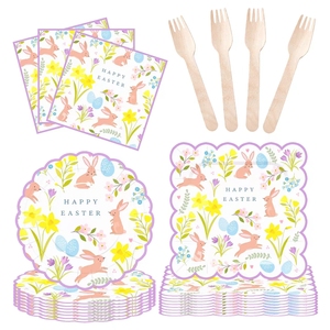 DAMAI Customized Party Easter 2025 Decoration Pattern Print Rabbit Disposable Tableware Paper Plates and Cups Set - Product Image 1