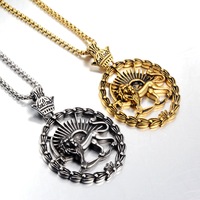 Collier pour homme en acier titane style hip-hop, pendentif lion rétro, personnalisé, décontracté, pour couple, très vendu