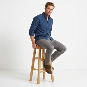 Camisa Clásica Azul de Manga Larga para Hombre, Camisa de Vestir Casual de Algodón con Botones, Corte Ajustado, Color Sólido, para Uso Diario - Product Image 1