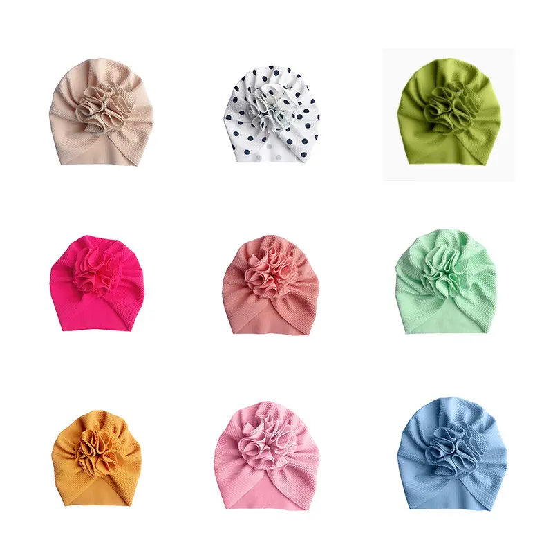 Europäische und amerikanische verschiedene Farbe Kinder hut Großhandel Baby einfarbige Pullover Kappe handgemachte große Blume Reifen kappe 12 Farben