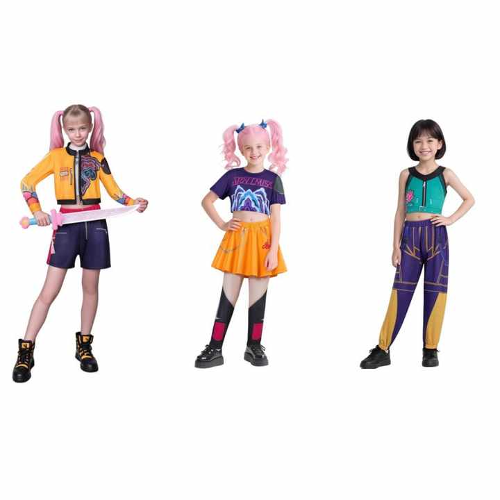 Atsmoce Rumi Kpop Kostuum Voor Meisjes - Volledig Rumi Cosplay Outfit Met T-shirt, Shorts En Jas - Perfect Voor Carnaval, Themafestival En Maskerade