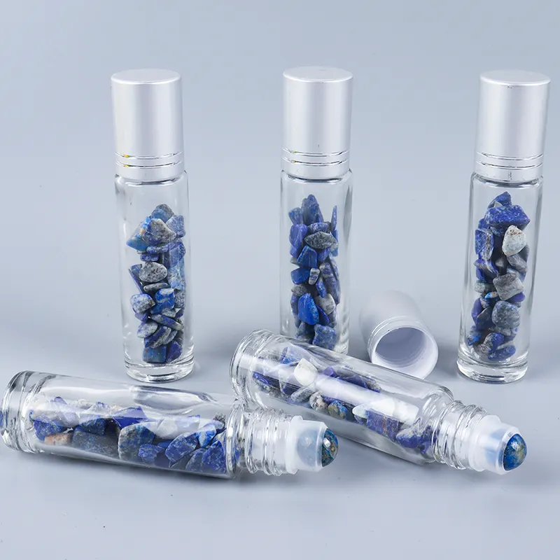 Boule de jade naturelle pierre concassée bouteille en verre en forme de quartz bouteille d'huile essentielle avec lapis-lazuli cristal sphère massage des yeux