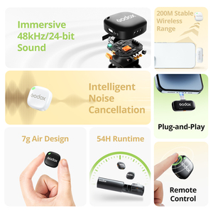 Godox C01 C01 Kit de micrófono Lavalier inalámbrico para iPhone Android 200M Rango de cancelación de ruido 27H batería para fotografía Vlog - Product Image 2