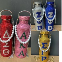 Gobelet isotherme en acier inoxydable de 750 ml, moderne, doré, avec strass, motif Sigma Gamma Rho Sorority, poignée perlée, anti-fuite