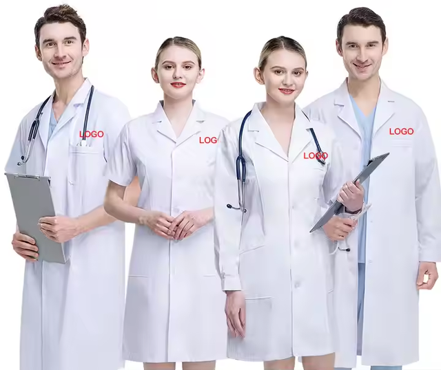 High Quality Oem logo Custom Long Sleeve Short Sleeve Cotton Medical Uniform Hospital Doctor Men's Women's White Lab Coat