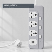 Multiprise de bureau industrielle 3 prises universelles 2 ports USB interrupteurs individuels résistance au feu cordon d'extension 2M pour
