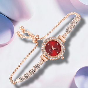 Elegant Korean-Style Pull-Out Design Compact Diamond-Studded Female Students' <b>Bracelet</b> Watch Luxury Alloy Glass Multi-Color - Product Image 1
