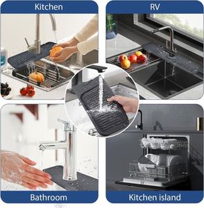 Tapis de robinet d'évier en silicone rectangulaire antidérapant pour cuisine, design moderne, gris - Product Image 6